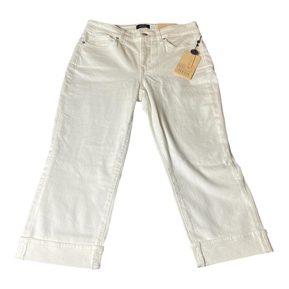 NWT NYDJ Marilyn Straight Optic White Sz 8 Feminine 90’s Hippie Stretch LiftTuck
